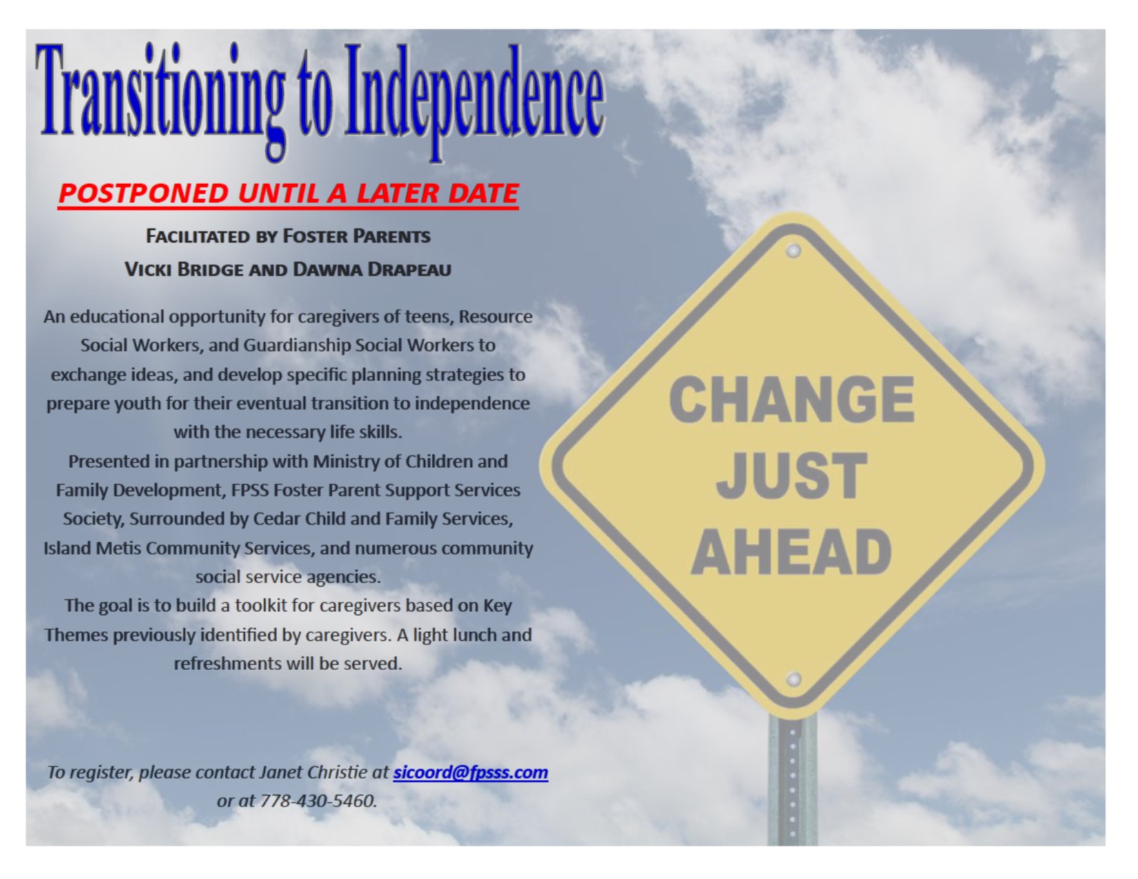 Transitioning to Independence workshop -postponed until a later date